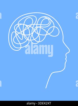 Mental health concept with tangled brain lines. Stock Vector