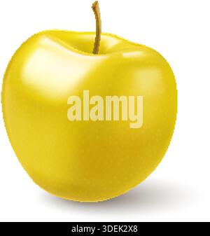 Realistic 3D Vector illustration of fresh Yellow Apple, Realistic Gradient Design, Isolated on White Backdrop Stock Vector
