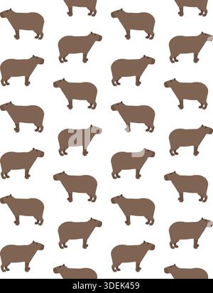Vector seamless pattern of flat hand drawn capybara isolated on white background Stock Vector