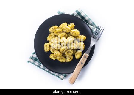 Gnocchi with pesto sauce isolated on white background Stock Photo