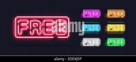 Set of bright FREE neon signs in multiple colors, ideal for promotions, discounts or marketing visuals. Stock Vector