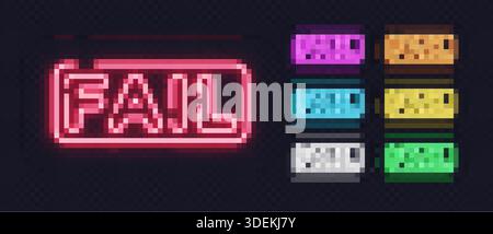 Collection of neon FAIL signs in vivid colors, great for error messages, fail states or humorous content. Stock Vector