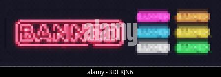Bundle of glowing BANNED neon signs in various colors, suitable for content restriction, moderation or warning topics. Stock Vector