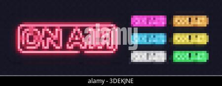 Set of neon ON AIR signs in bright styles, perfect for podcasts, live shows, streaming or broadcasting visuals. Stock Vector