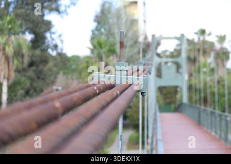 Macro View of Heavy-Duty Bolt and Nut on Bridge Beam. Close-Up of Bridge Bolt and Nut Screw on Steel Structure – Industrial Fastening Detail Stock Photo