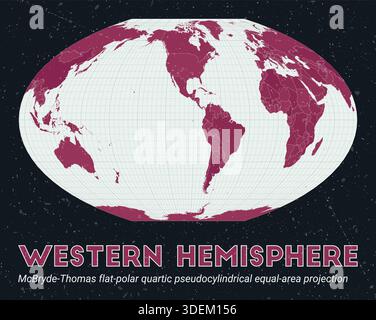 Western Hemisphere. World map. McBryde-Thomas flat-polar quartic pseudocylindrical equal-area projection centered to Western Hemisphere. Stock Vector