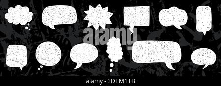 Hand drawn doodle chalk speech bubbles graphics, crayon text box shapes on chalkboard background Stock Vector