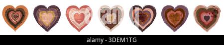 Abstract Vector Boho Hearts, Hand Drawn Textured Icons in Warm Neutral Colors Stock Vector