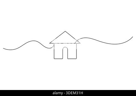 Simple residential building illustration in trendy single line vector style for web Stock Vector