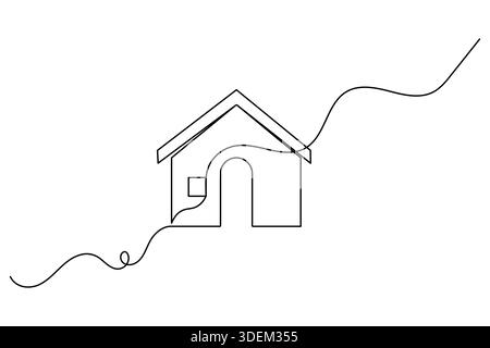 House continuous one line drawing with minimalist home outline on white background Stock Vector