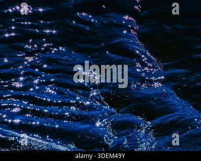 Luxury Sunlight Sparkles on Deep Blue Ocean Water – Abstract Vertical Background with Shimmering Wave Reflections Wallpaper aesthetic Stock Photo