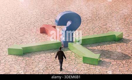 Business decision-making in a complex environment for risk management and strategy with multidirectional sets and question marks. 3D Illustration Stock Photo