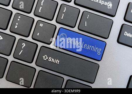 Computer keyboard with computer cursor icon and word Online Learning on blue enter button. Online education concept Stock Photo