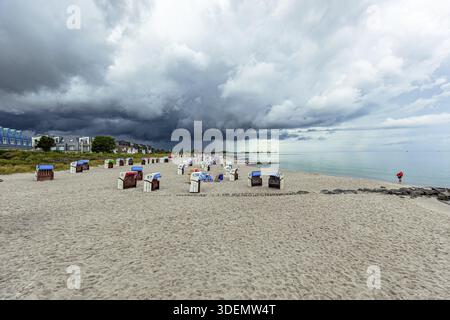 Clouds over the beach. storm clouds over the sea. Coast Landscape in Germany. Baltic sea with dramatic sky Stock Photo