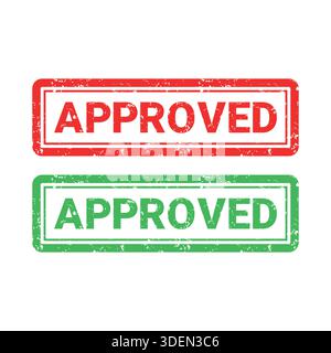 Red and approved stamp sign set with grunge vintage style vector illustration Stock Vector