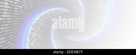 White swirling background from small glowing particles.Twisted tunnel of shining flares. Spiral wave from dots. Spinning dotted halftone vector spiral Stock Vector