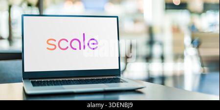 POZNAN, POL - OCT 28, 2025: Laptop computer displaying logo of Scale AI, an American data annotation company Stock Photo
