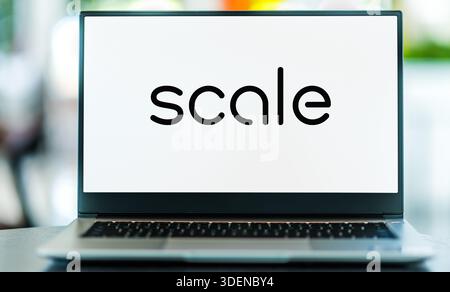 POZNAN, POL - OCT 28, 2025: Laptop computer displaying logo of Scale AI, an American data annotation company Stock Photo