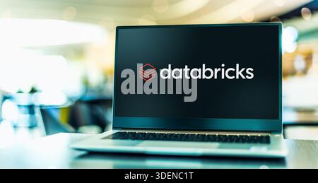 POZNAN, POL - OCT 28, 2025: Laptop computer displaying logo of Databricks, a San Francisco-based software company Stock Photo