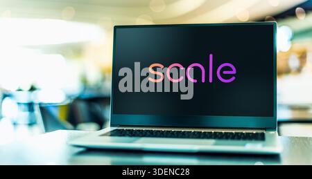 POZNAN, POL - OCT 28, 2025: Laptop computer displaying logo of Scale AI, an American data annotation company Stock Photo