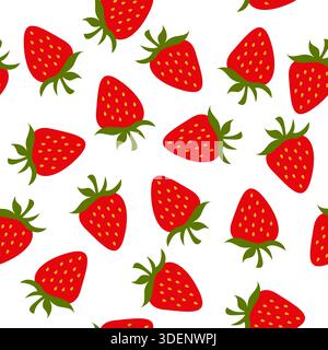 Cute strawberry pattern. Seamless background of juicy fruit. Vector illustration Stock Vector
