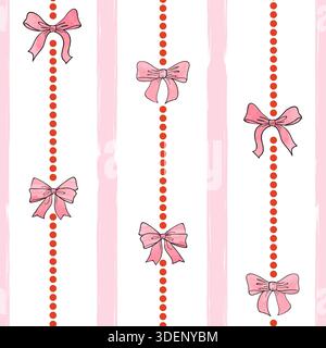 Seamless striped pattern with bows and ribbons. Wrapping paper design Stock Vector