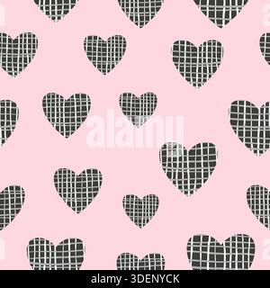 Seamless pattern with textured hearts. Valentines day print Stock Vector