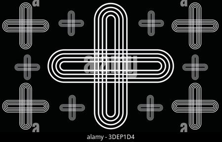 square of white cross on abstract black background Stock Vector