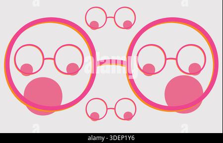 Various small and big cartoon eyes with red outline in round shape display on white background Stock Vector