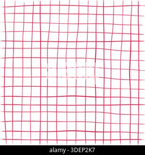 Whimsical square line sketch seamless pattern, cute romantic doodle background. Pink graph geometric texture. Notebook sheet, checkered paper background. Vector illustration Stock Vector