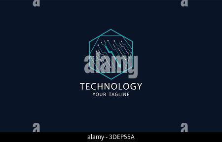 Modern technology logo design featuring a hexagonal shape with circuit-inspired lines, symbolizing digital connectivity and innovation. Stock Vector