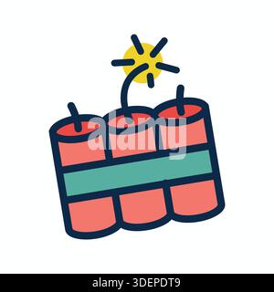 Fireworks Bomb Cake - Lit Fuse Icon for Independence Day Stock Vector