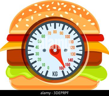 Diet, Obesity and Overweight Concept for Mobile Applications, Web Site, Advertising with Hamburger and Scales Icons. Stock Vector