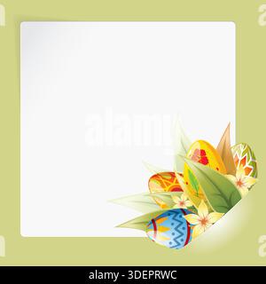 Easter Frame with Sheet of white paper for your text or photos, mounted in pocket, vector template Stock Vector