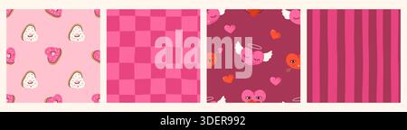 Grainy Seamless Pattern Set for Valentines Day. Stock Vector