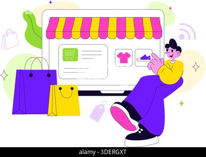 Smart Retail Store Vector Illustration Featuring Modern Digital Technology, Automated Shopping System, And Futuristic Customer Experience Background Stock Vector