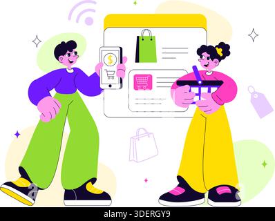 Smart Retail Store Vector Illustration Featuring Modern Digital Technology, Automated Shopping System, And Futuristic Customer Experience Background Stock Vector