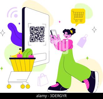 Smart Retail Store Vector Illustration Featuring Modern Digital Technology, Automated Shopping System, And Futuristic Customer Experience Background Stock Vector