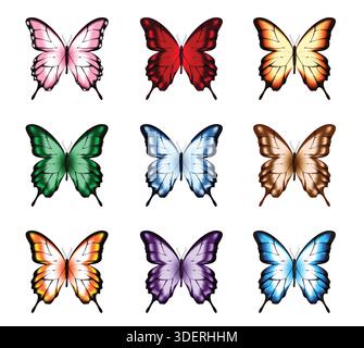 Colorful Butterfly clipart set collection. Beautiful Butterflies with watercolor black outline clip art colorful and vibrant flying insect collection Stock Vector