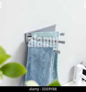 Close-up of Swivel Mechanism on Grey Plastic Towel Rack for Bathroom Mockup Stock Photo