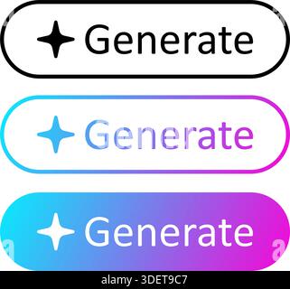 AI star button. Generate with AI stamp. Artificial intelligence symbol. Gradient blue purple digital AI robot sign. Magic star smart assistant. Vector Stock Vector
