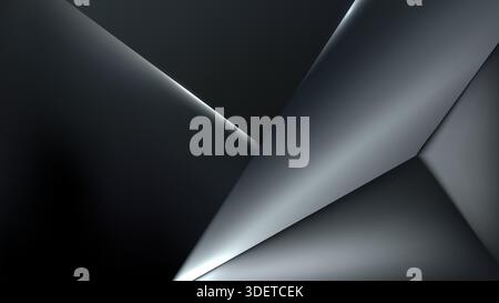 Dark abstract background with sharp geometric layers and metallic silver gradients for modern technology and corporate business presentations Stock Vector