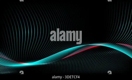 Abstract technology background with glowing cyan wave lines and digital data network on dark mesh surface for futuristic tech concepts Stock Vector