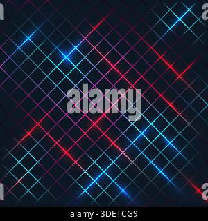 neon grid pattern with blue and red light streaks on a dark background to create futuristic tech visuals for gaming and cyber aesthetics in modern med Stock Vector