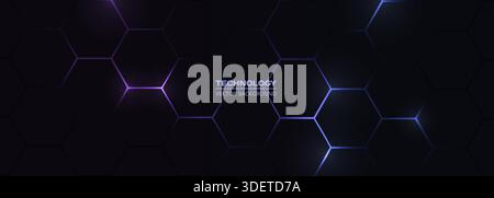 Hexagon technology black and purple colored honeycomb wide abstract background. Vector illustration Stock Vector