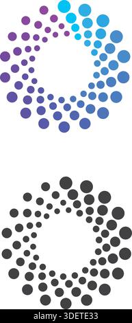 Digital colorful isolated circle logo template. Stylized abstract snowflake, flower or sun vector illustration. Polka dots round sign Stock Vector