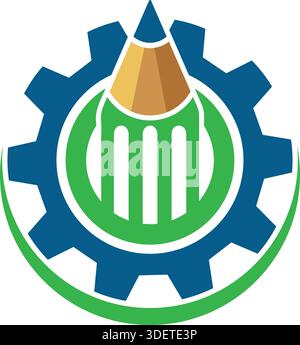 Gear Pencil Industrial Logo Design Creative Engineering Vector Template Icon Stock Vector