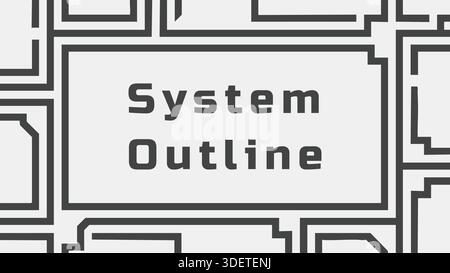 A monochrome title card with interlocking rectangular paths forming a precise geometric border around centered text. Stock Vector