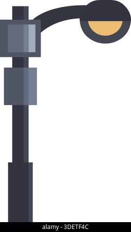 A tall urban streetlight with a curved arm and circular lamp head on a segmented pole. Stock Vector