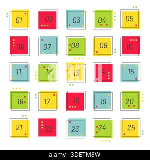 Number bullet points retro style 1 to 25 Stock Vector